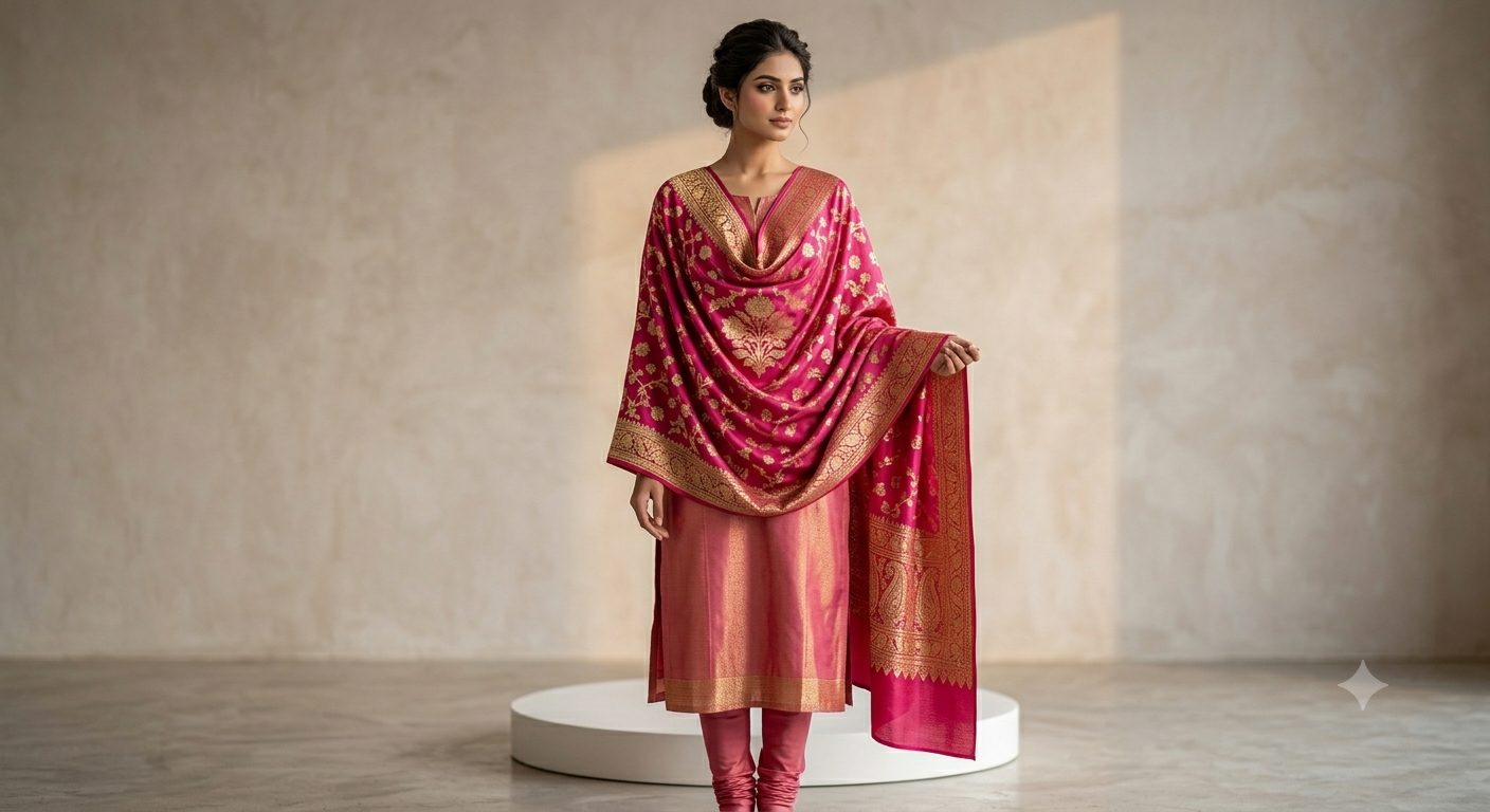 Elegant Floral Silk Dupatta